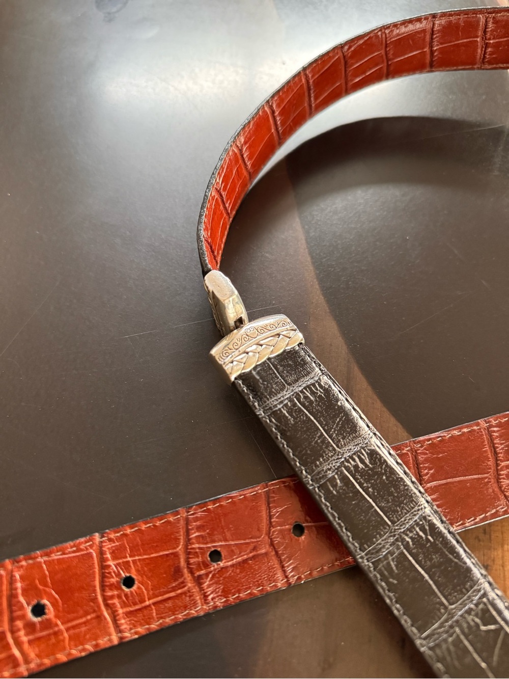 Brighton Two-Tone Croc-Embossed Leather Belt - Black & Brown Size 34 - Picture 6 of 10